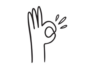 Obraz premium hand ok sign gesture doodle hand drawn icon. Outline drawing hand ok sign line clipart symbol
