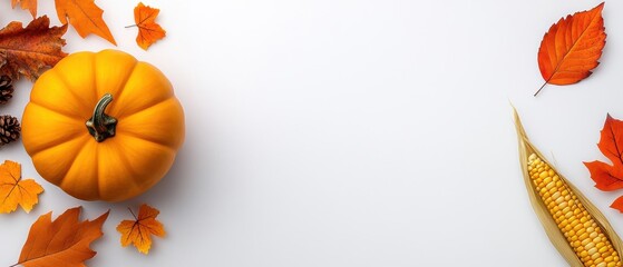 Fototapeta premium [Harvest Festival Thanksgiving autumn] Fall Harvest Abstraction: Pumpkin, Leaves & Dried Corn