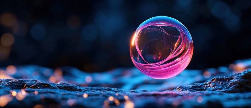 [Virtual gatherings sessions virtual] Colorful Iridescent Soap Bubble Floating Over Dark Blue Background