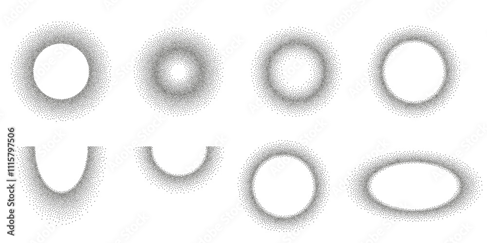 Wall mural dotwork grain noise gradient circles. pointillism gradient pattern. radial stochastic grange texture
