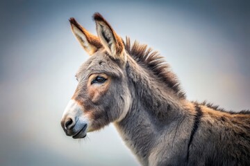 Detailed Side View of a Grey Standing Donkey Isolated on a Transparent Background, Perfect for Educational and Creative Projects Featuring Farm Animals and Wildlife Themes