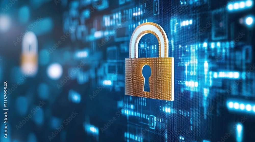 Poster secure digital lock symbolizing cybersecurity in a modern technology environment with data protectio