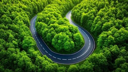 A winding road through lush green forests, showcasing nature's beauty and tranquility.