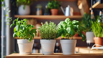 Modern sustainable hydroponic herb greenhouse in a bright home environment for healthy living