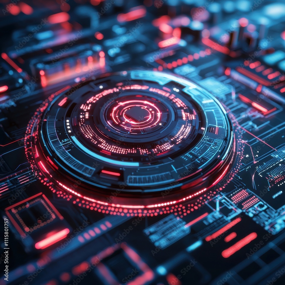 Poster futuristic technology background with neon circuits and glowing elements representing advanced digit