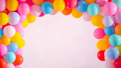 A festive arch of colorful balloons creates a cheerful and celebratory backdrop