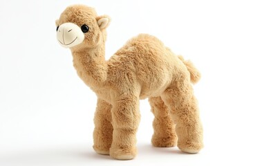 Plush Camel A soft beige plush camel with floppy legs, embroidered eyes, and tiny plush humps, standing on a white background.