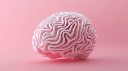 A 3D model of a brain on a pink background.