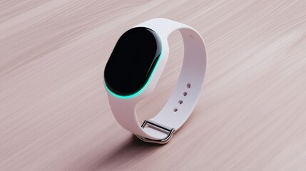 A sleek, modern smartwatch with a white strap and a dark display, set against a wooden background, perfect for tracking fitness and notifications.