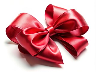 Elegant Shiny Red Satin Ribbon on Crisp White Background for Versatile Product Photography and Creative Presentations, Perfect for Holiday Gifts and Crafting Projects