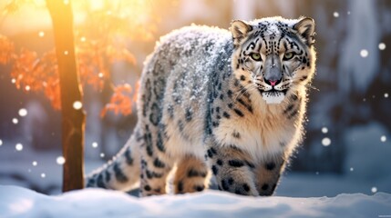 Obraz premium Snow Leopard in Winter Wonderland