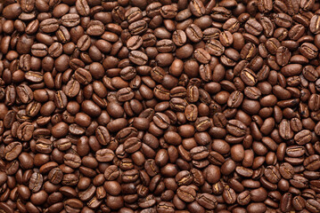 Fototapeta premium Background of brown roasted coffee beans