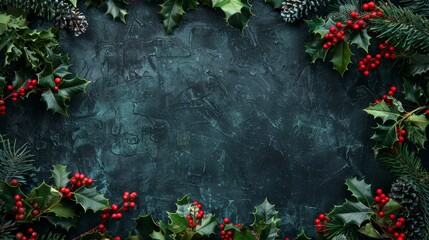 Christmas Holly and Pine Festive Frame 