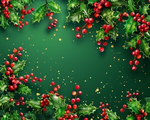 Christmas holly berries and festive decorations background