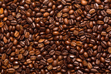 Obraz premium Background of brown roasted coffee beans