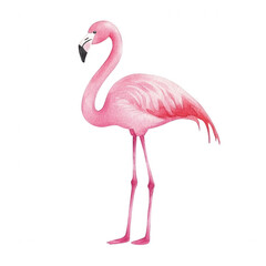 Fototapeta premium Wildlife watercolor tropical flamingo portrait in nature, Transparent background.