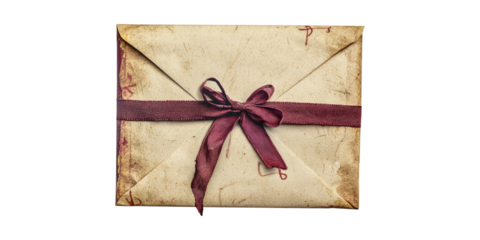 Vintage letter with ribbon bow isolated on transparent background