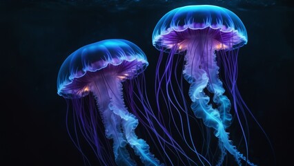 Jellyfish in the dark ocean