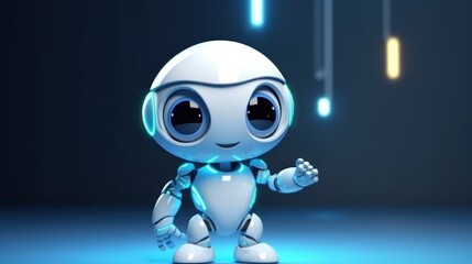 Cute Robot on a Blue Stage