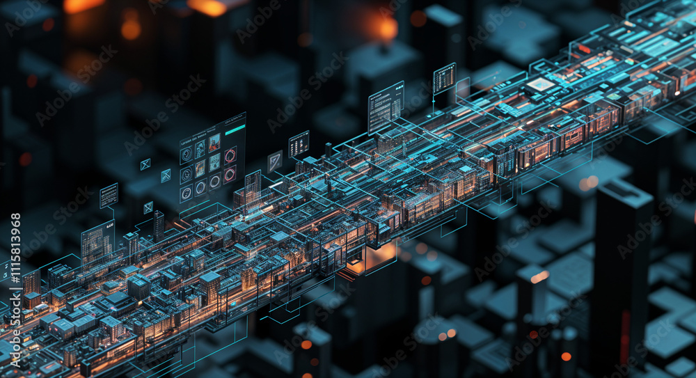 Poster abstract technological background with 3d texture of cyber mechanisms and microcircuits . generative