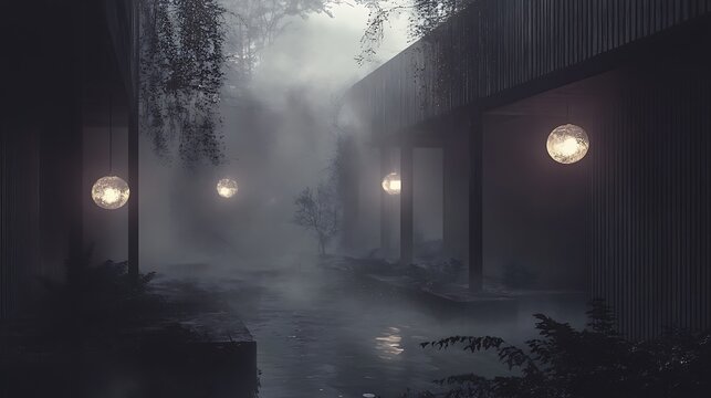 Layered misty textures overlaid on muted dark colors for a mysterious academic style 