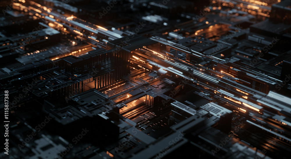 Poster abstract technological background with 3d texture of cyber mechanisms and microcircuits . generative