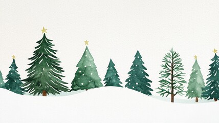 Obraz premium Watercolor Christmas Trees Winter Snow Scene Holiday Background