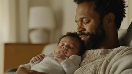 Fototapeta premium Touching moment between a father and his newborn baby