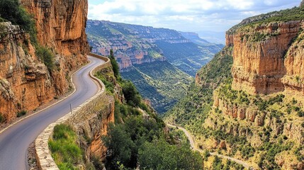 Scenic Mountain Road Winding Through Dramatic Cliffside Landscape