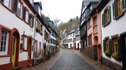 Obraz premium Charming Cobblestone Street in Historic European Village Landscape