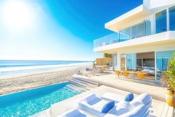 Fototapeta premium Bright Contemporary Beach House with Glass Walls