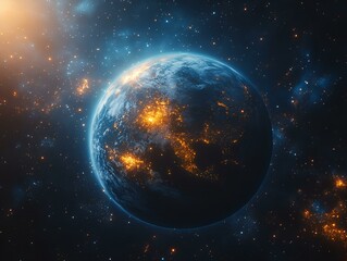 Fototapeta premium Planet in Space Surrounded by Stars.