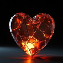 Valentine's Day. Red glass heart heart symbolizing feelings. Generative AI technology.