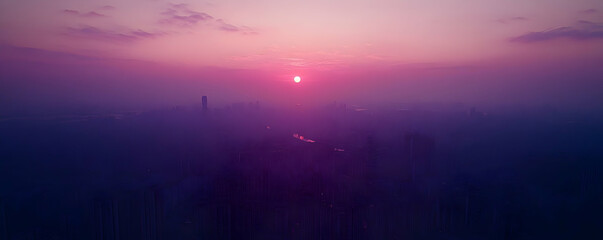 Naklejka premium Purple City Sunset Illustration