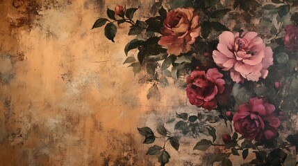 Victorian floral wallpaper with muted colors and a slightly distressed finish for a classic touch 