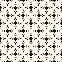 Simple minimalist geometric seamless pattern. Abstract monochrome minimal background with small floral shapes. Subtle repeat design for decor, print.