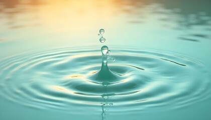 Clean Water Splash Blue Drop Creating Ripples and Bubbles with a Refreshing Liquid Effect