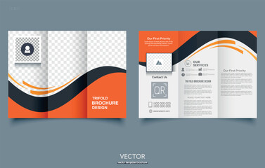 Orange trifold brochure with waves. For printing.
