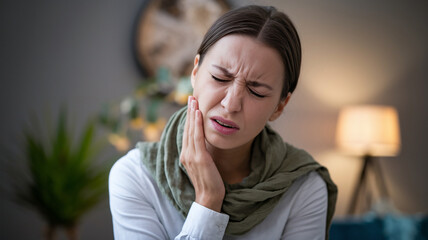 Woman Experiencing Toothache Pain Holding Cheek