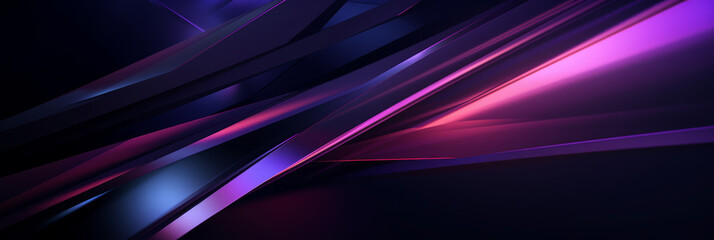 black angular shapes and lines, dark purple gradient background and reflective metal surfaces, dynamic lighting effects.