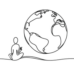 Fototapeta premium Meditative figure with globe illustration for World Peace Day and symbol of unity and harmony
