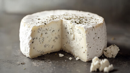 A delicate piece of goat cheese with a little herbs or pepper.