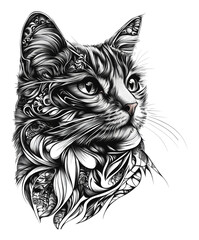 Obraz premium Intricate line art cat illustration, cut out - stock png.