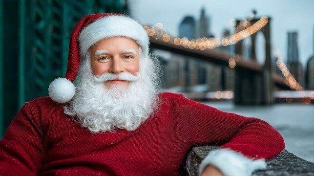 Jolly Santa Claus Brooklyn Bridge Christmas Winter Holiday Festive - Powered by Adobe