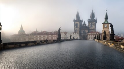 Fototapeta premium Misty Morning in Old Town Prague, Czech Republic