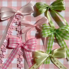 Aesthetic Ribbons on Checkered Background