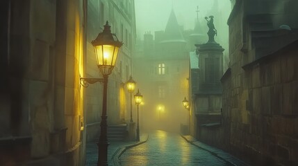 Fototapeta premium Enchanting Alley in Misty Moonlight