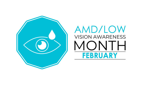Vector graphic of Amd low vision awareness month observed every year in month of february. Design for cards, prints, social media, poster, flyer and background design template.