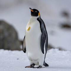 Fototapeta premium Emperor Penguin Standing on Snow with Tag