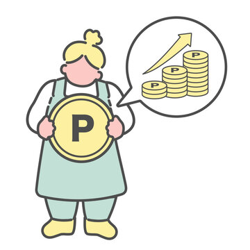 recommend clip art: ポイ活でポイントをたくさんゲットしたいシンプルな線画女性　イラスト
